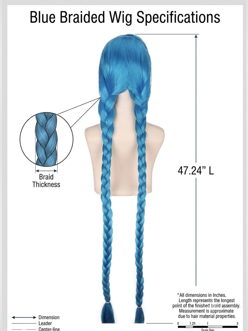 OYSRONG 47” Anime Cosplay Blue Braided Wig ✨💙 - Picture 6 of 6